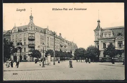 AK Liegnitz, Blick vom Wilhelms-Platz in die Dove-Strasse