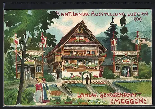 Lithographie Luzern, Kant. Landw. Ausstellung 1909, Landw. Genossenschaft Meggen