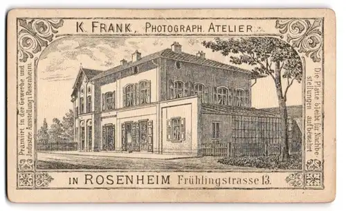 Fotografie K. Frank, Rosenheim, Frühlingstr. 13, Ansicht Rosenheim i. B., Blick auf das Ateliersgebäude des Fotografen