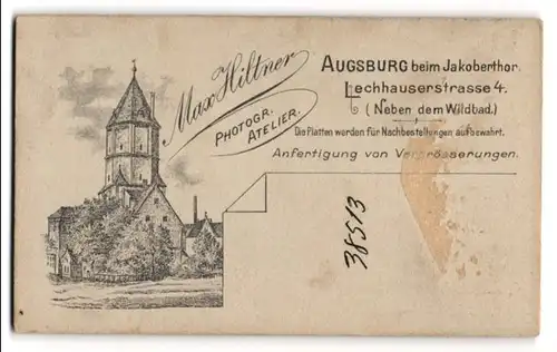 Fotografie Max Hiltner, Augsburg, Lechhauserstr. 4, Ansicht Augsburg, Blick auf das Jakobertor mit Turm