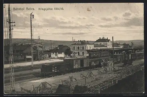 AK Bebra, Bahnhof und Umgebung mit Güterzug