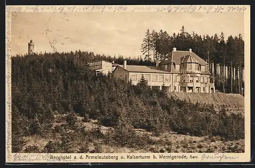 AK Wernigerode i. Harz, Berghotel a. d. Armeleuteberg u. Kaiserturm