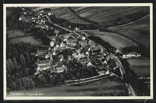 AK Pörsten, Teilansicht mit Strassenpartie, Fliegeraufnahme