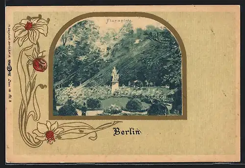 Lithographie Berlin-Tiergarten, Partie am Floraplatz