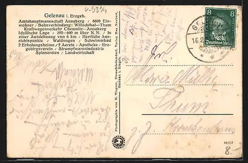 AK Gelenau i. Erzgeb., Teilansicht mit Kirche, unterer Schule und Gerichtsberg