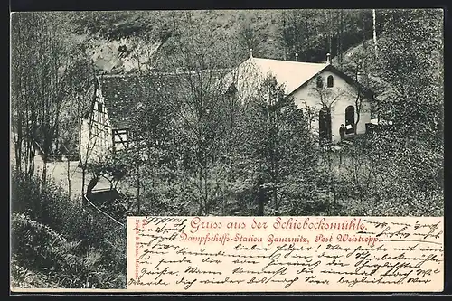AK Gauernitz, Gasthaus Schiebocksmühle, Dampfschiff-Station