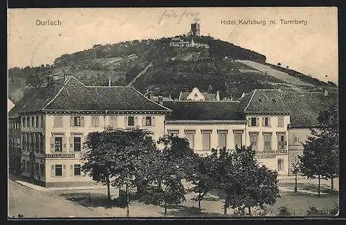 AK Durlach, Hotel Karlsburg mit Turmberg