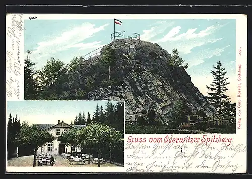 AK Oberoderwitz, Gasthaus zum Oderwitzer Spitzberg, Oderwitzer Spitzberg mit Fahne