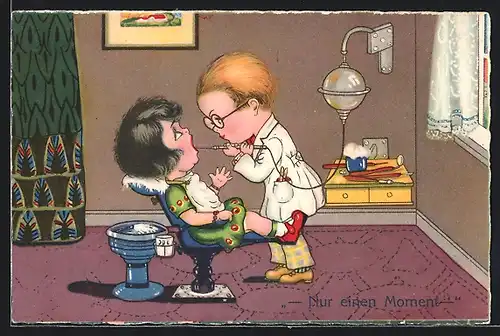 Künstler-AK Zahnarzt, die Behandlung eines Zahns