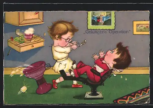 Künstler-AK Hauruck! Da ist er! Zahnarzt