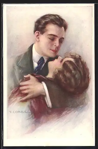 Künstler-AK Tito Corbella: Liebespaar guckt sich tief in die Augen