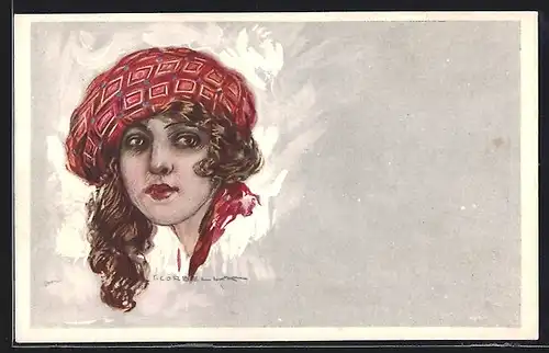 Künstler-AK Tito Corbella: Junge Frau mit buntem Hut
