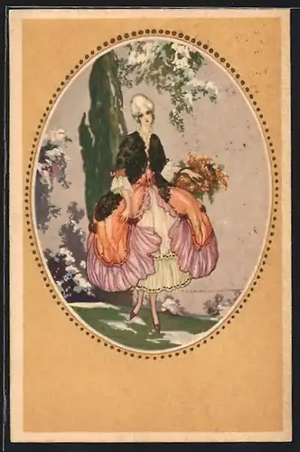 Künstler-AK Tito Corbella: Dame in barocken Kleid