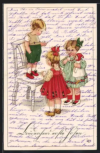 Künstler-AK Lia Döring: Junge mit 2 Mädchen