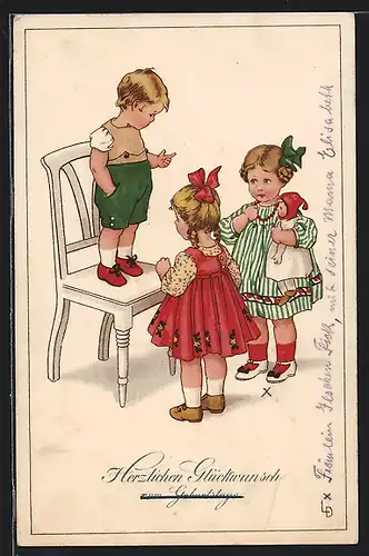 Künstler-AK Lia Döring: Junge mit 2 Mädchen