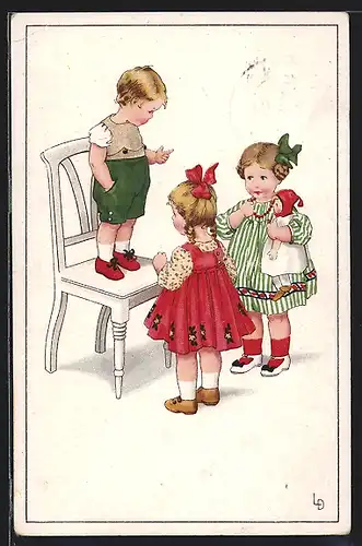 Künstler-AK Lia Döring: Junge mit 2 Mädchen