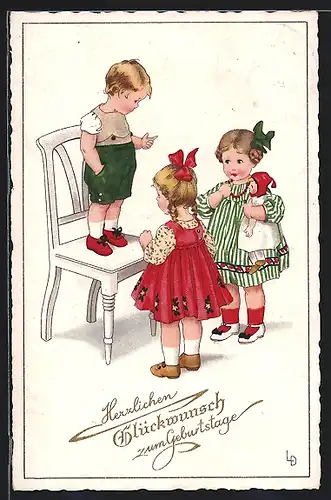 Künstler-AK Lia Döring: Junge mit 2 Mädchen