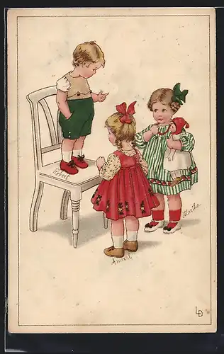 Künstler-AK Lia Döring: Junge mit 2 Mädchen