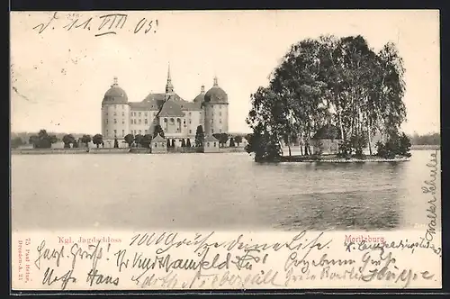 AK Meissen, kgl. Jadgschluss, Moritzburg mit See