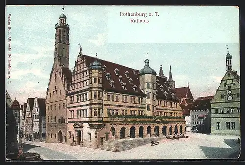 AK Rothenburg o. T., Rathaus mit Brunnen