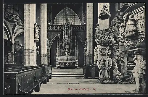 AK Freiberg i. S., Innenansicht im Dom zu Freiberg, Blick zum Altar