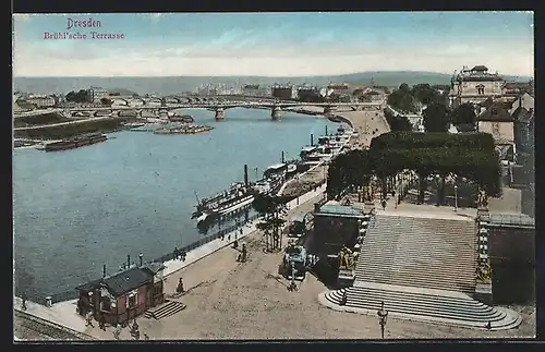 AK Dresden, Brühl'sche Terrasse, Blick über die Elbe