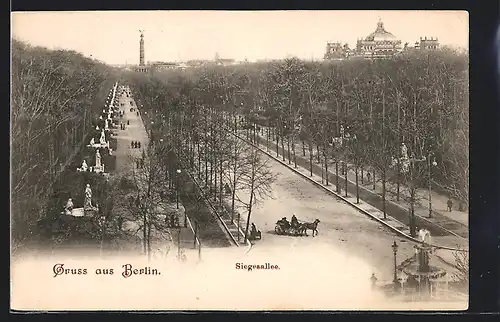 AK Berlin, Tiergarten, Siegesallee mit Siegessäule und Reichstagsgebäude