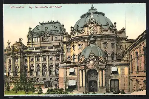 AK Wiesbaden, Kgl. Hoftheater mit Foyer