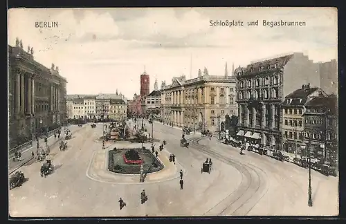 AK Berlin, Schlossplatz und Begasbrunnen, rotes Rathaus