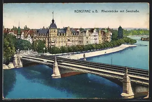 AK Konstanz a. B., Rheinbrücke mit Seestrasse