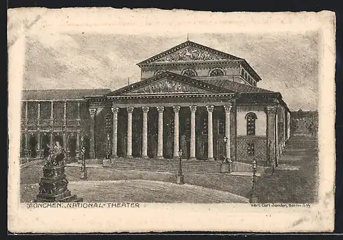 Künstler-AK München, Nationaltheater mit Vorplatz