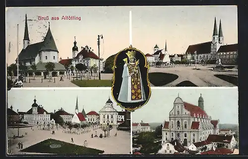 AK Altötting, Marktplatz mit Kirche