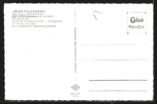 AK Frühlinghausen / Balve, Gasthof Haus Felsenruh, Inh. Hugo Schmoll-Klute