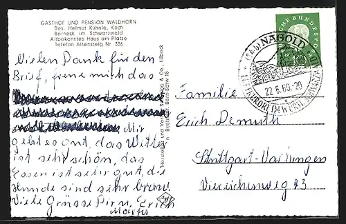 AK Berneck, Gasthof und Pension Waldhorn, Bes.Helmut Kühnle