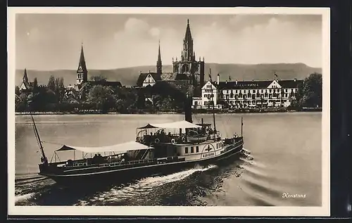 AK Konstanz a. B., Bodenseedampfer Habsburg mit Insel-Hotel