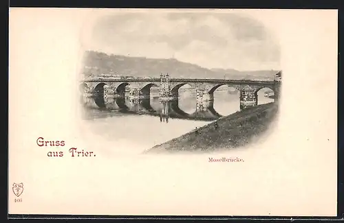 AK Trier, Moselbrücke mit Fluss