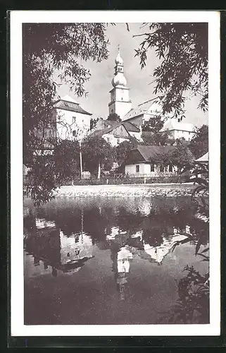 AK Stadt Saar, Spiegelbild der Kirche im Wasser