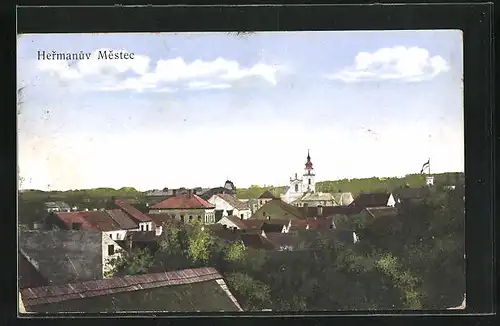 AK Hermanuv Mestec, Blick über Dächer der Ortschaft