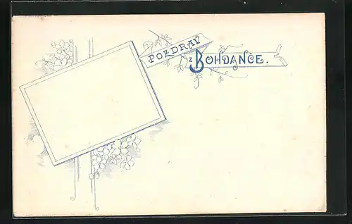 AK Bad Bochdanetsch / Lazne Bohdanec, Grusskarte mit Blumen um einen leeren Rahmen