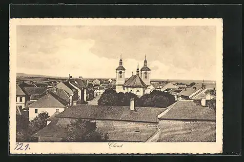 AK Chrast, Blick über Dächer zur Kirche