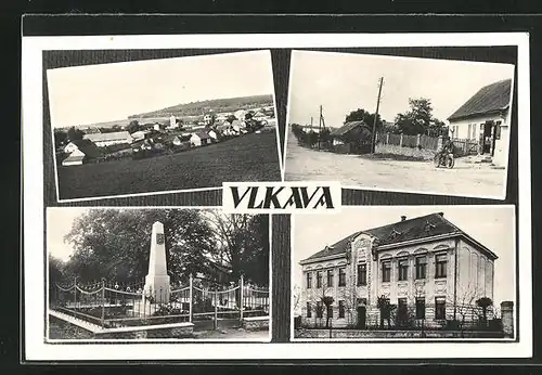 AK Vlkava, Kriegerdenkmal, Strassenpartie, Ortsansicht