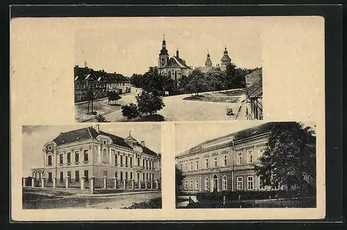 AK Smecno, Ortsansicht mit Marktplatz und Schule