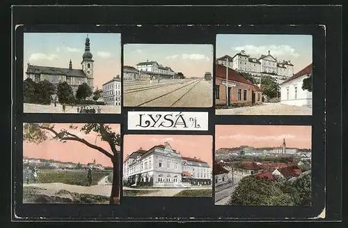AK Lissa / Lysa, verschiedene Ortsansichten, Bahnhof, Kirche