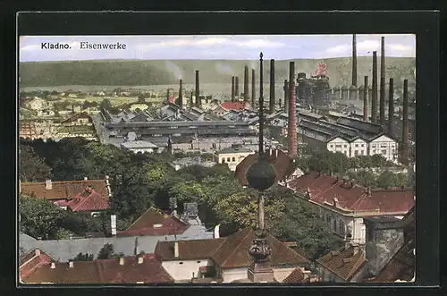 AK Kladno, Panoramablick auf die Eisenwerke
