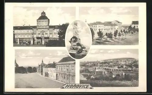 AK Horovice, Schloss, Marktplatz, Denkmal, Ortspanorama