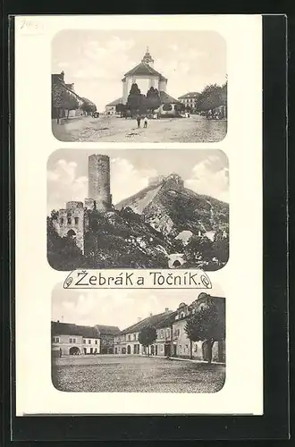 AK Zebraka Tocnik, Burgruine, Blick auf den Chor der Kirche, Marktplatz