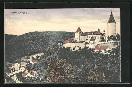 AK Krivoklát, Teilansicht mit Schloss, Hrad