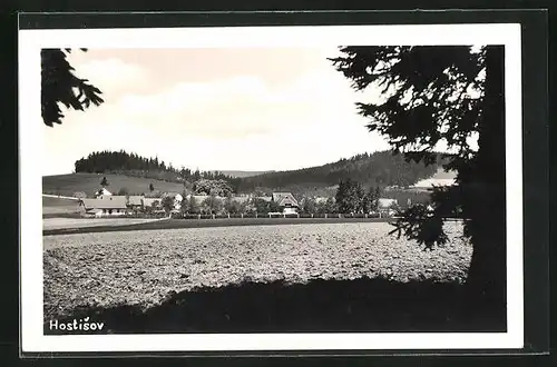 AK Hostisov, Panoramablick vom Waldrand