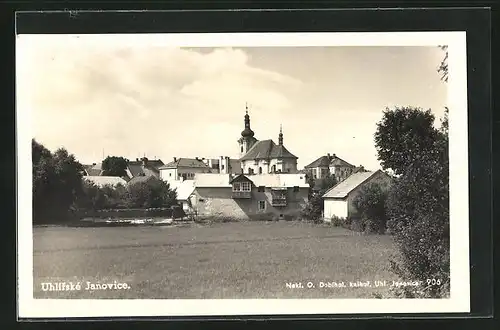 AK Uhlirské Janovice, Ortspartie mit Kirche