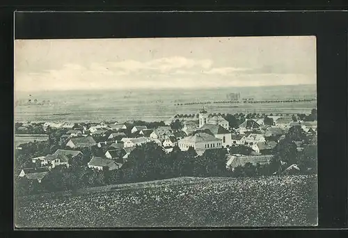 AK Knezmost, Blick von der Bergwiese zum Ort